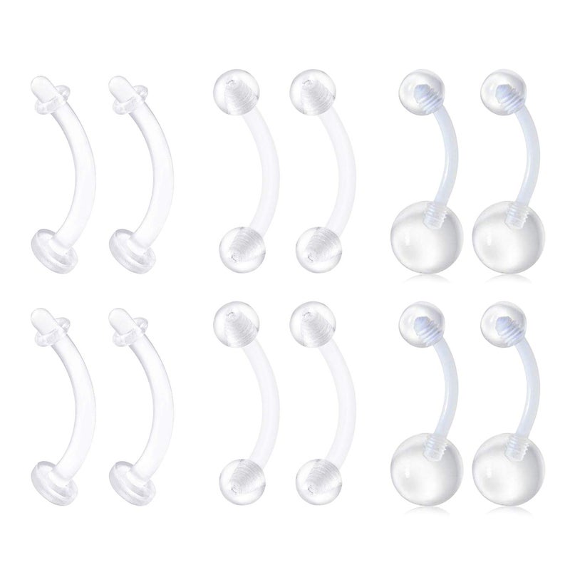 QWALIT 14g Clear Belly Button Rings Bioflex Plastic Belly Ring Navel Piercings Retainers for Work Surgery 3/8" 10mm - Image 1